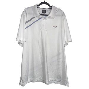 Greg Norman XXL White Play Dry Golf Polo Shirt With Striped Pattern & Shark Logo